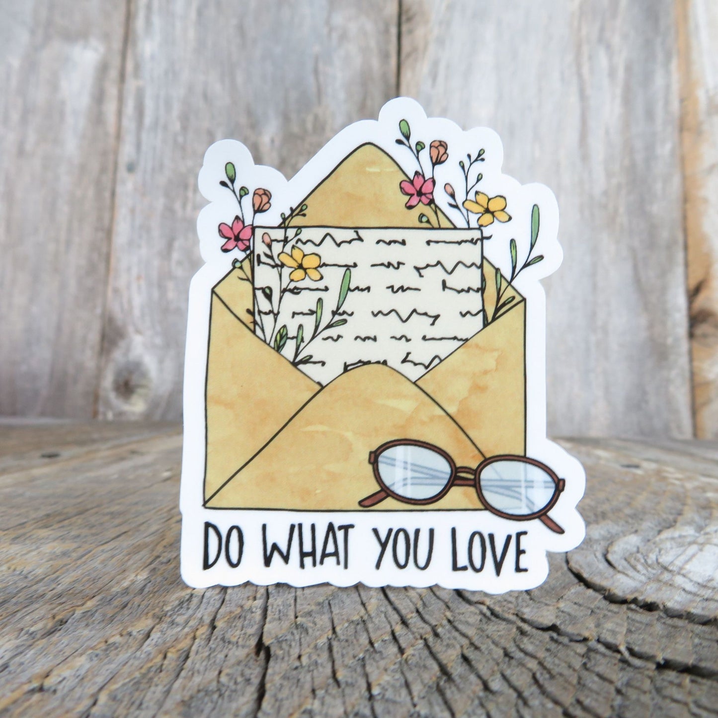 Do What You Love Sticker Book Inspirational Positive Affirmation Waterproof Letter Envelope and Reading Glasses
