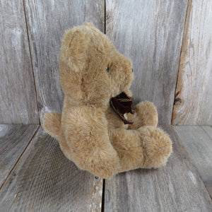 Vintage Teddy Bear Plush Sitting Brown Tan Velvet Bow Burgundy American Wego 19 inches Stuffed Animal Maroon