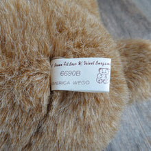 Load image into Gallery viewer, Vintage Teddy Bear Plush Sitting Brown Tan Velvet Bow Burgundy American Wego 19 inches Stuffed Animal Maroon