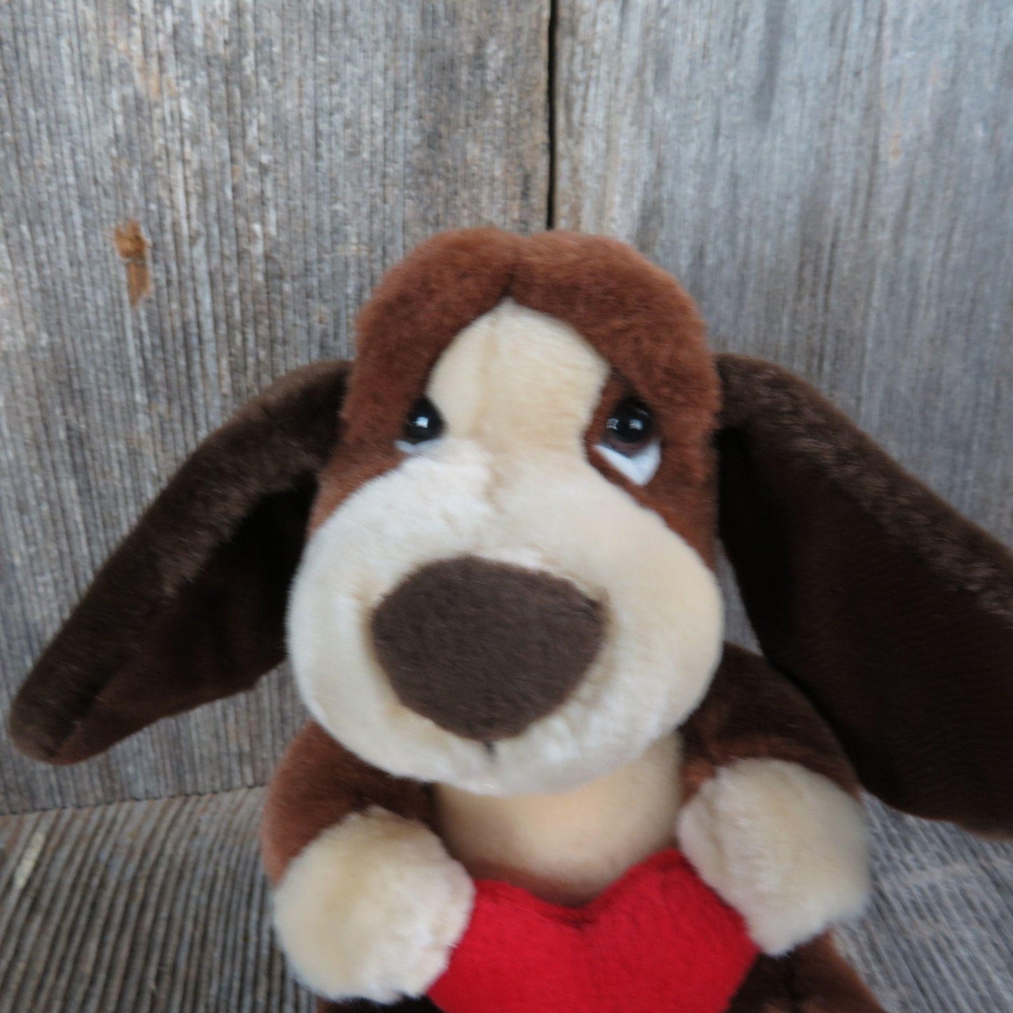 Vintage Puppy Dog Baxter Plush Red Heart Sad Basset Hound Valentines Russ Stuffed Animal