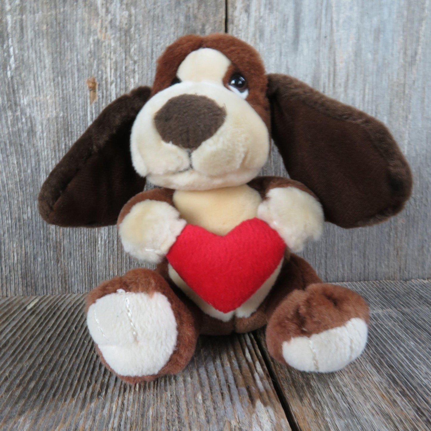 Vintage Puppy Dog Baxter Plush Red Heart Sad Basset Hound Valentines Russ Stuffed Animal