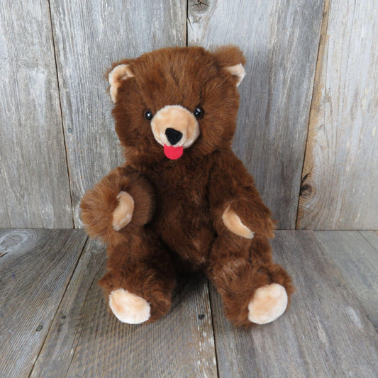 Vintage Teddy Bear Plush Huggit Ameritoy Hug It Stuffed Animal Brown Large Tongue 1982 USA