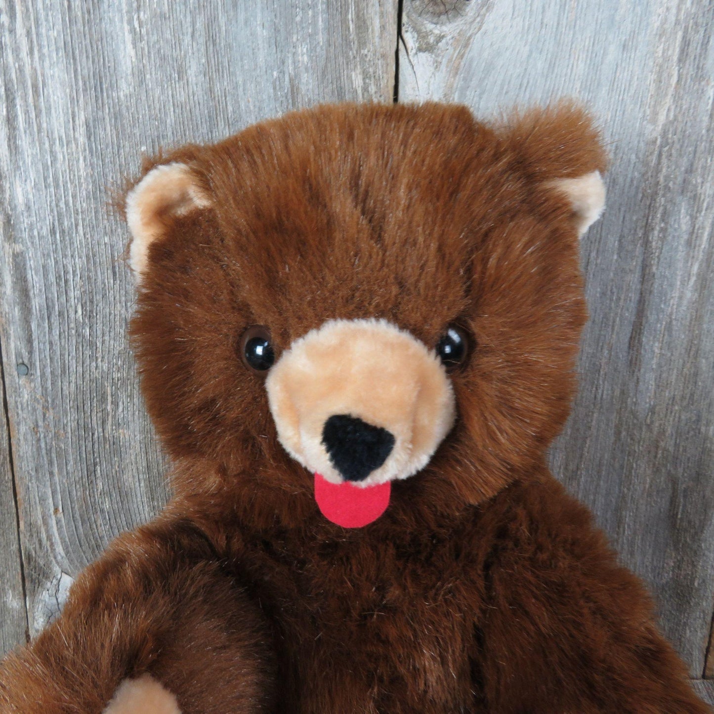 Vintage Teddy Bear Plush Huggit Ameritoy Hug It Stuffed Animal Brown Large Tongue 1982 USA
