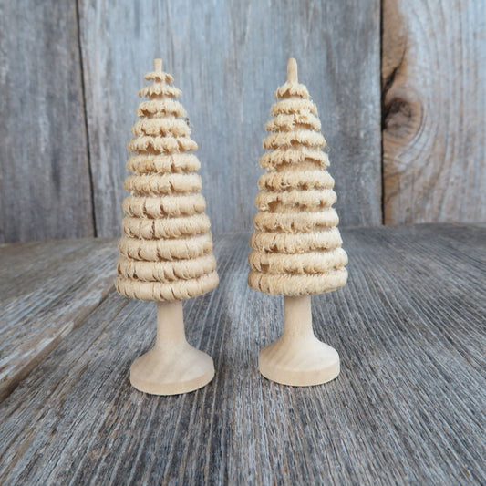 Vintage Curly Wood Trees Christmas Village Miniature Hand Carved Natural Colored