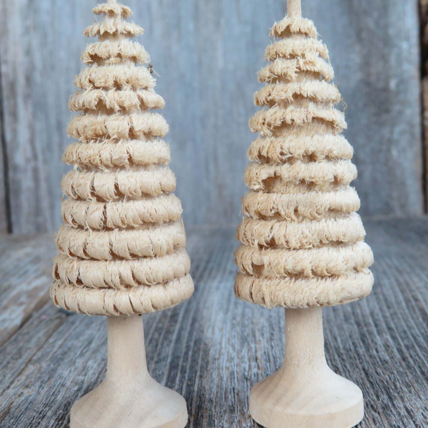 Vintage Curly Wood Trees Christmas Village Miniature Hand Carved Natural Colored