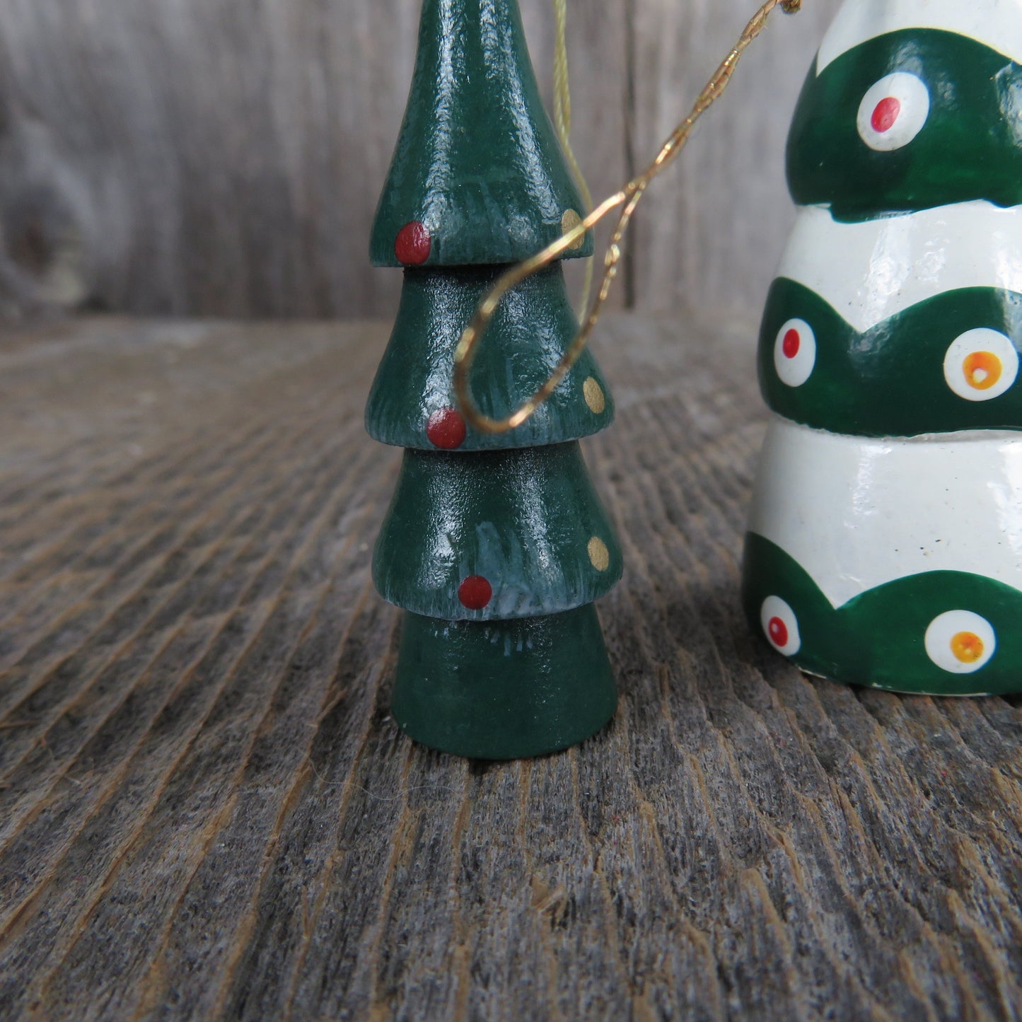 Vintage Tree Shaped Wood Ornament Lot Red Green Wooden Snow Christmas Tree Mini