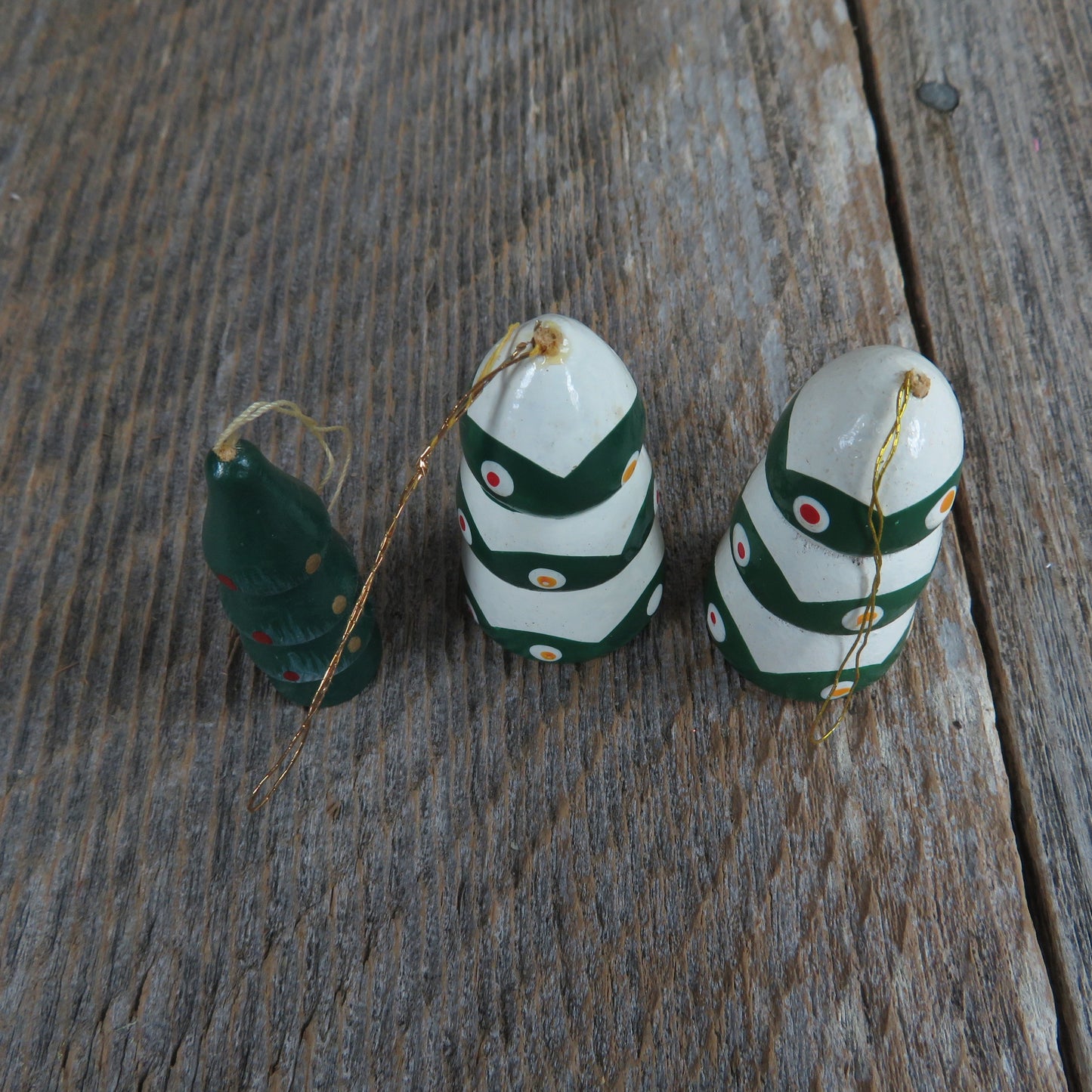 Vintage Tree Shaped Wood Ornament Lot Red Green Wooden Snow Christmas Tree Mini