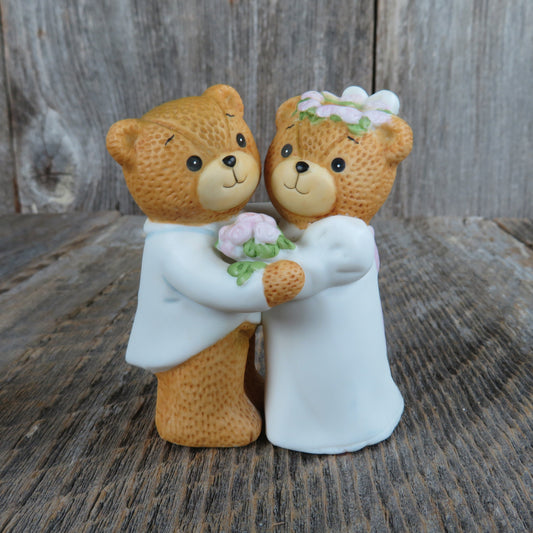 Bear Bride and Groom Figurine Wedding Cake Topper Blue Groom Coat Ceramic Bisque Lucy Rigg Enesco 1980 Bridal Shower - At Grandma's Table