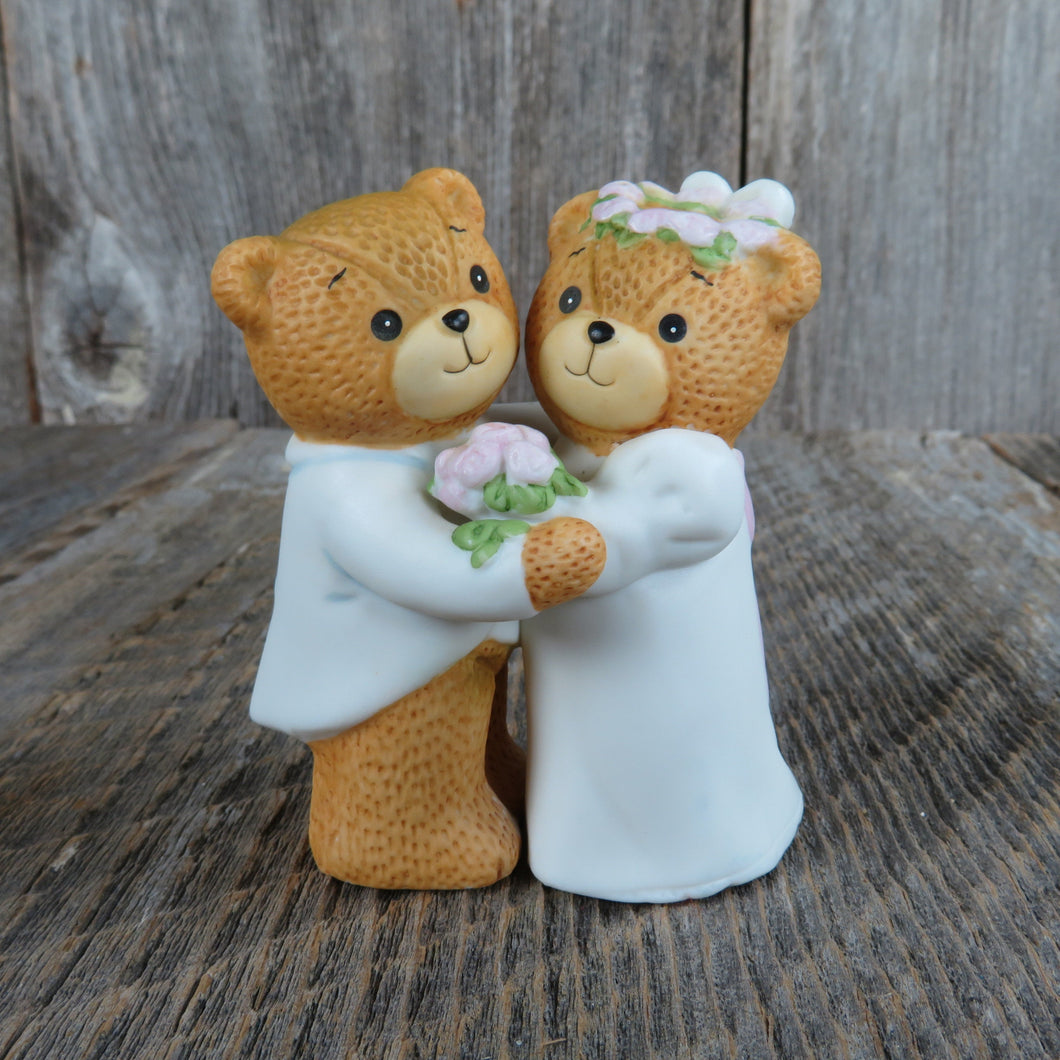 Bear Bride and Groom Figurine Wedding Cake Topper Blue Groom Coat Ceramic Bisque Lucy Rigg Enesco 1980 Bridal Shower
