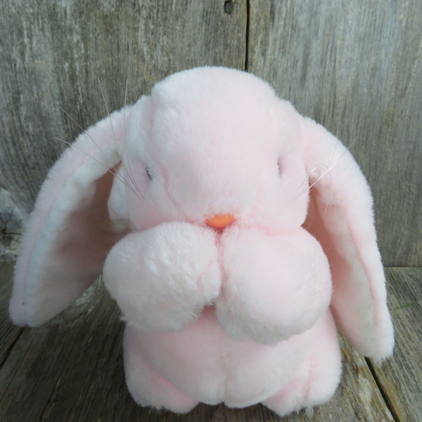 Vintage Praying Bunny Plush Pink Rabbit Stuffed Animal Easter Pink Nose Korea