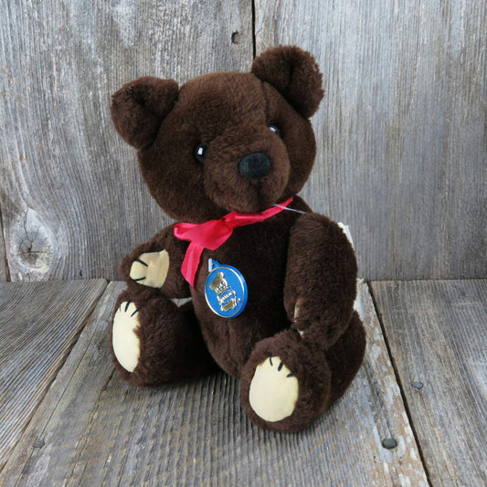 Vintage Brown Teddy Bear Plush Stuffed Animal Dakin Theodore 1981 8 Inch Jointed Red Bow