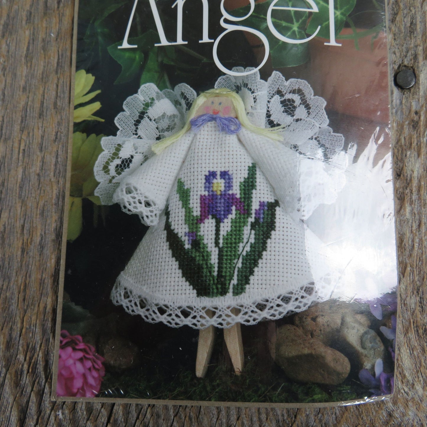 Vintage Counted Cross Stitch Kit Clothespin Angel Ornament DMC Iris 2214
