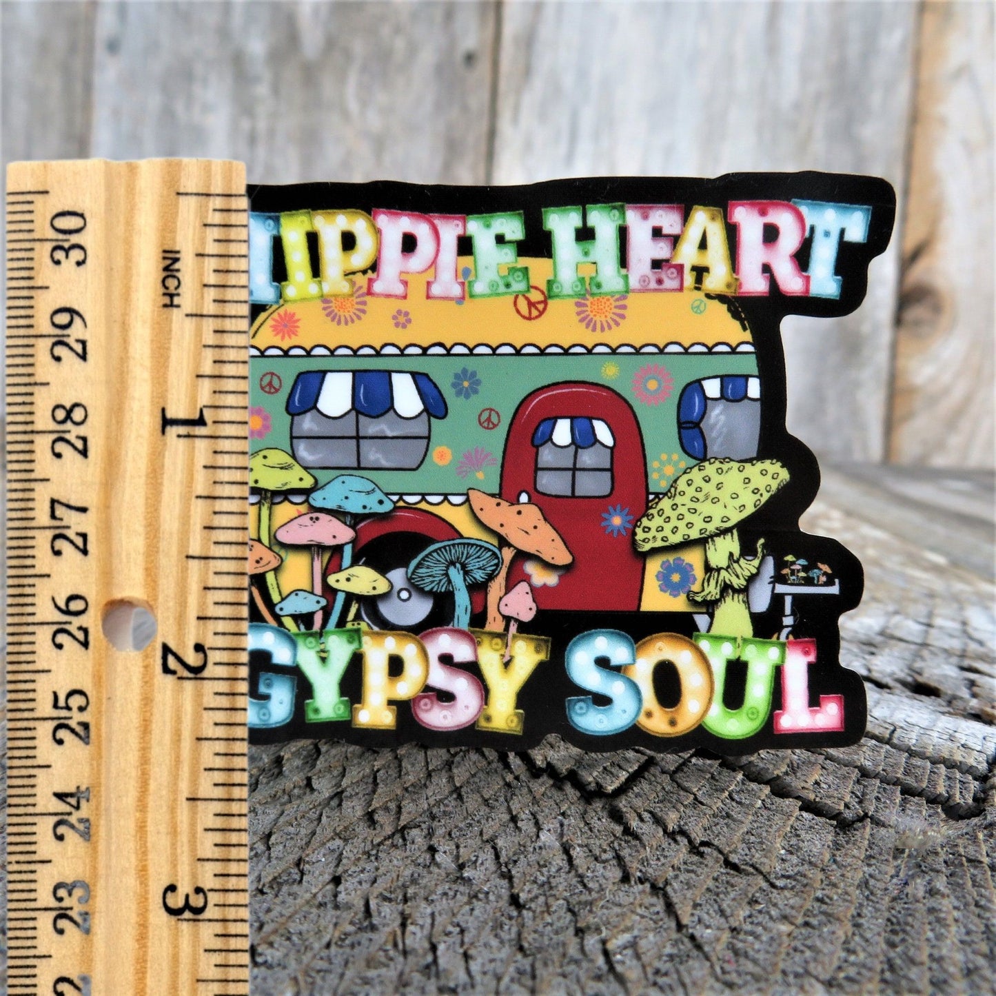 Travel Trailer Hippie Heart Gypsy Soul Sticker Bright Colored Mushrooms Decal Waterproof Car Water Bottle Laptop