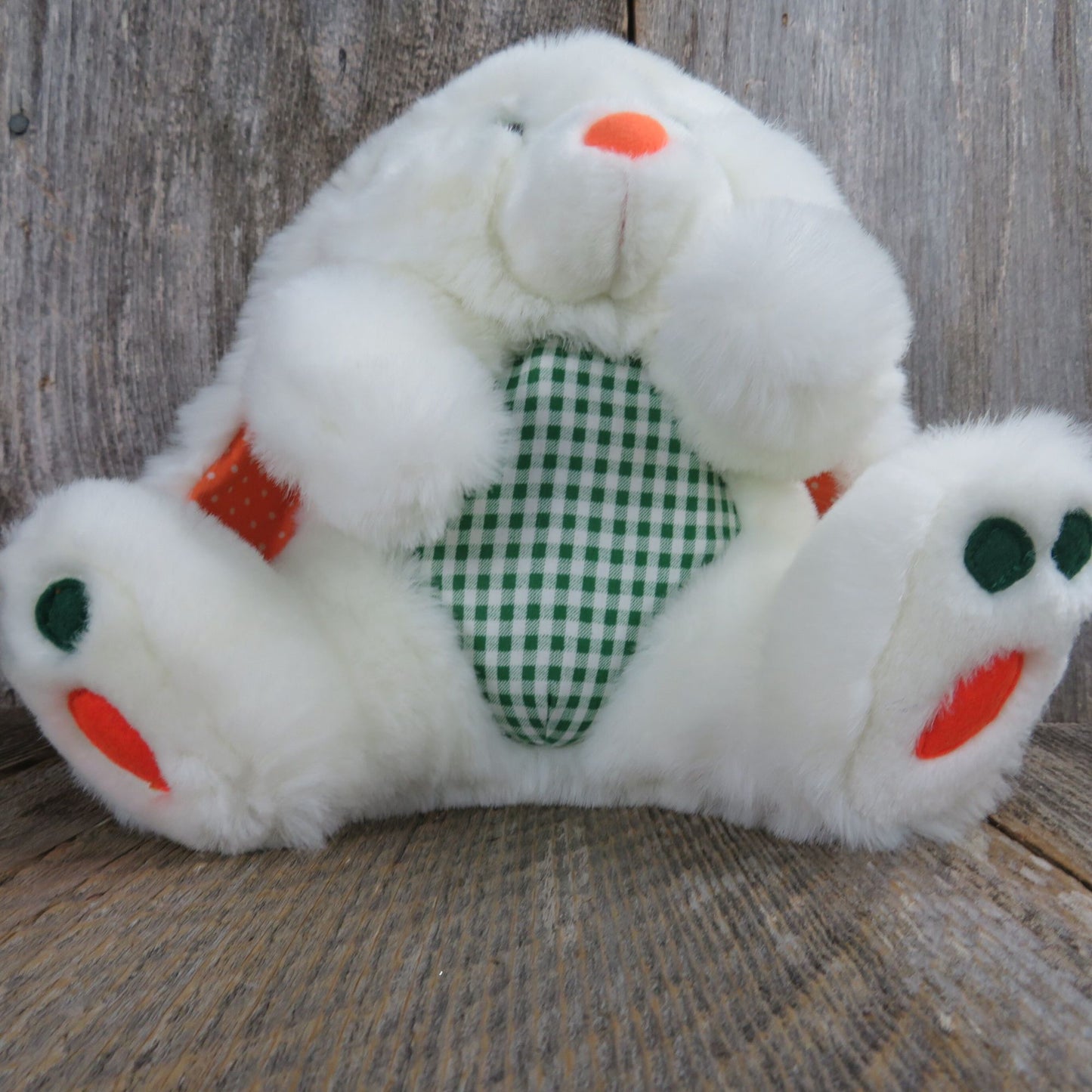 Vintage Bunny Rabbit Plush Avon Green Gingham White Orange Easter Stuffed Animal 1995