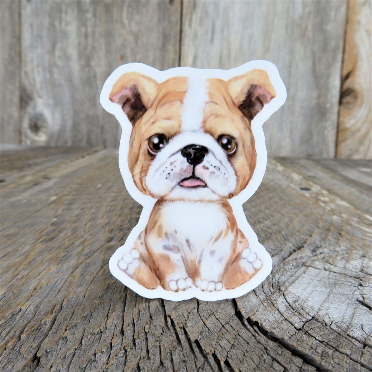 English Bulldog Puppy Dog Sticker Decal Tan White Full Color Cartoon Waterproof Dog Lover Sticker for Car Water Bottle Laptop