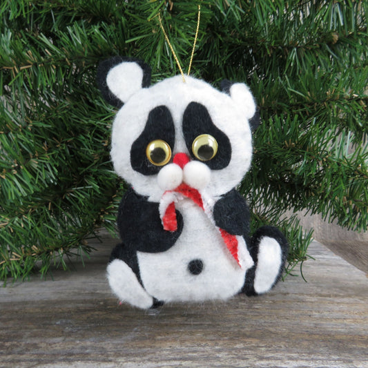 Vintage Panda Bear Plush Ornament Christmas Googly Eyes Felt Black and White Stuffed Animal