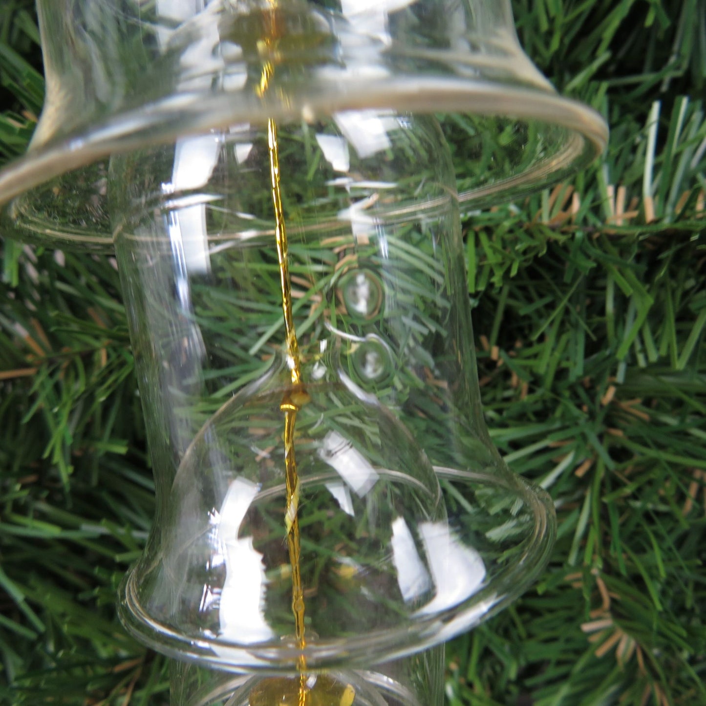 Vintage Glass Tiered Bell Ornament Smooth Edged Nesting Graduated Gold Cord Tier Stacked Bell Ornament