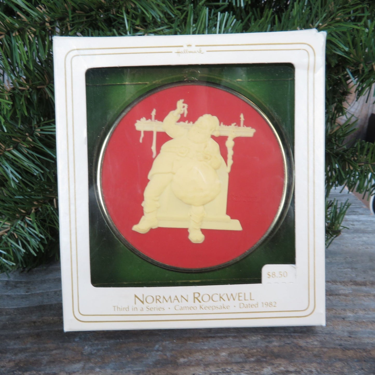 Vintage Santa Claus Christmas Cameo Ornament Norman Rockwell Filling the Stocking Collection Hallmark 1982