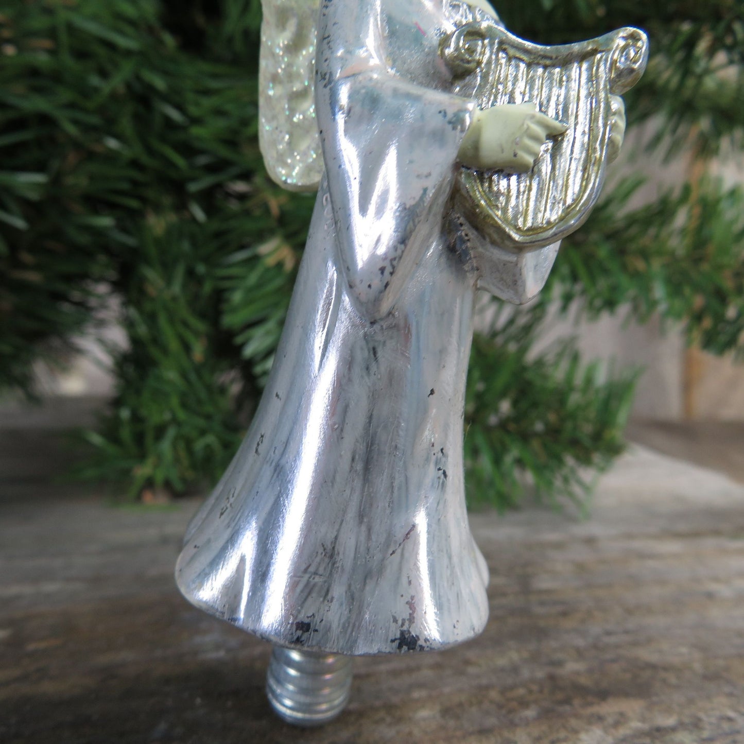 Angel with Harp Lightbulb Ornament Katherin's Collection Silver Gold Glitter Wings Christmas