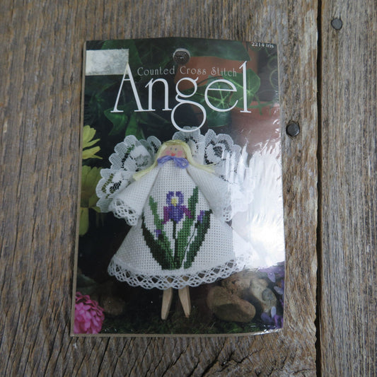 Vintage Counted Cross Stitch Kit Clothespin Angel Ornament DMC Iris 2214