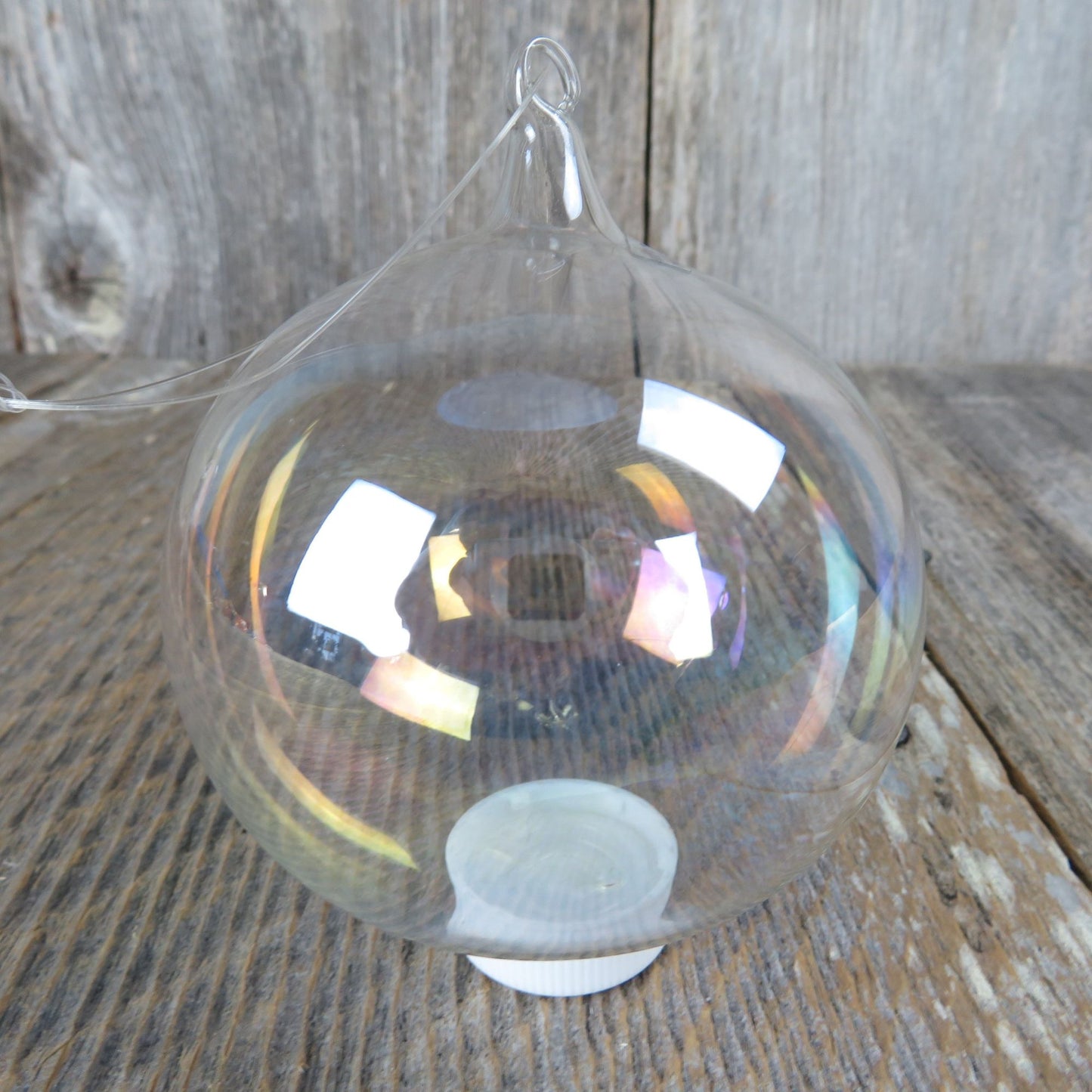 Vintage Blown Glass Ball Ornament Christmas Silvestri Clear Bubble Delicate Iridescent Taiwan