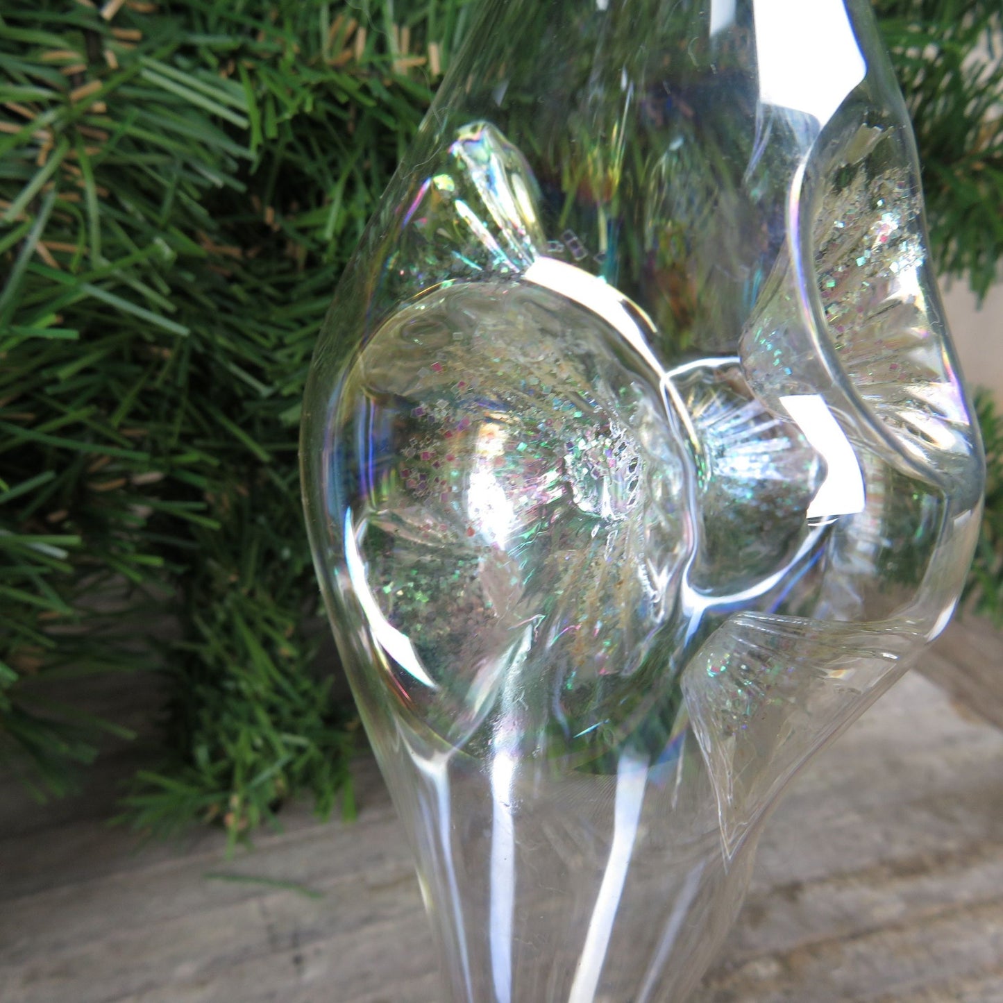 Vintage Blown Glass Teardrop Starburst Ornament Glitter Christmas Silvestri Clear Delicate Iridescent