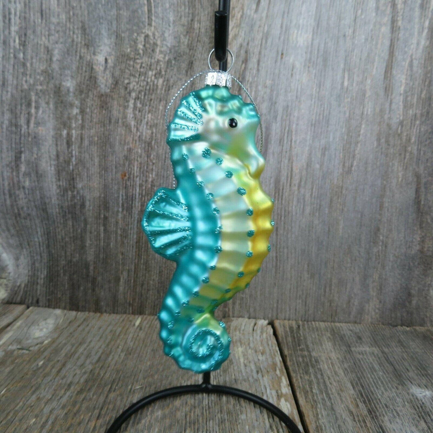 Seahorse Glass Ornament Blue Green Glitter Christmas Nautical Tree Aqua Ocean