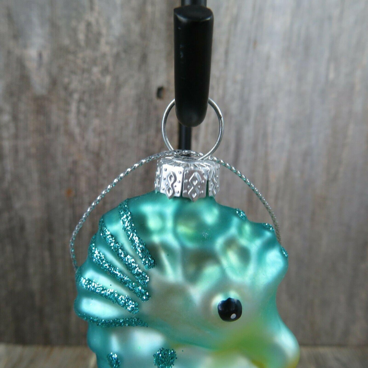 Seahorse Glass Ornament Blue Green Glitter Christmas Nautical Tree Aqua Ocean