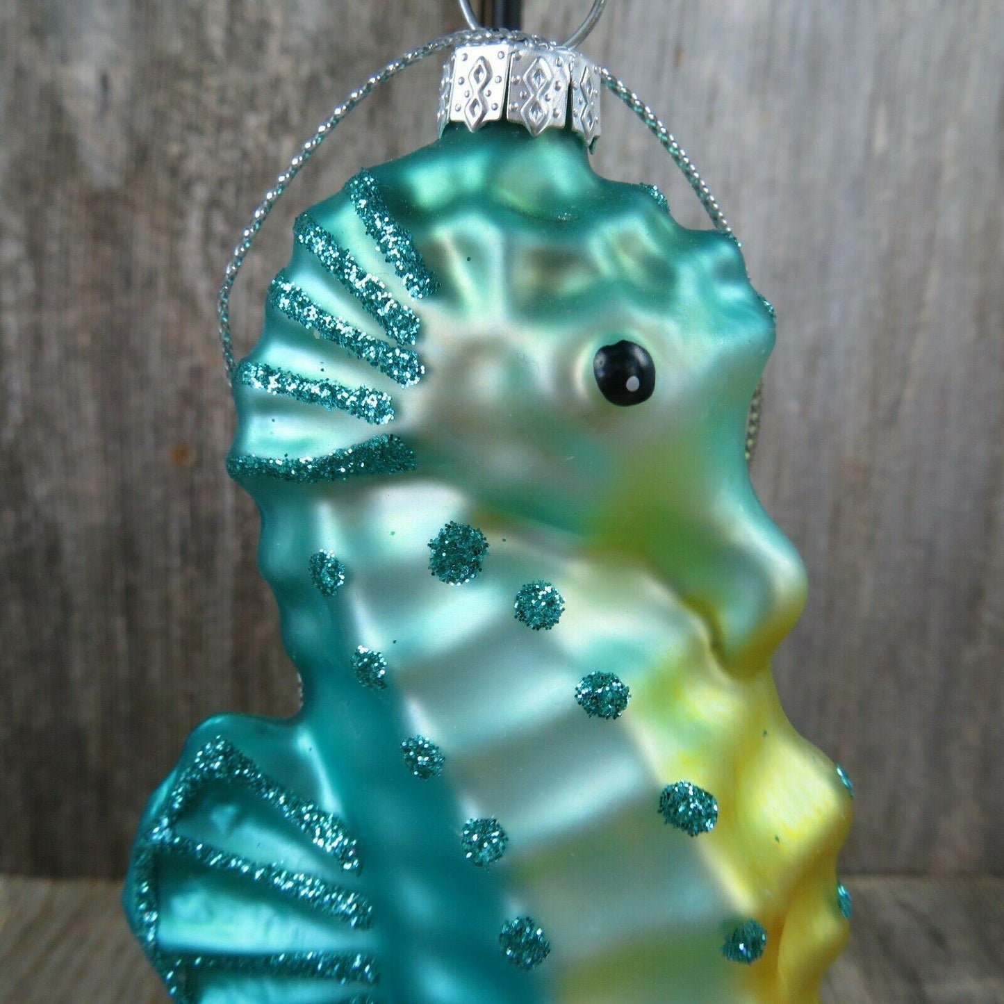 Seahorse Glass Ornament Blue Green Glitter Christmas Nautical Tree Aqua Ocean