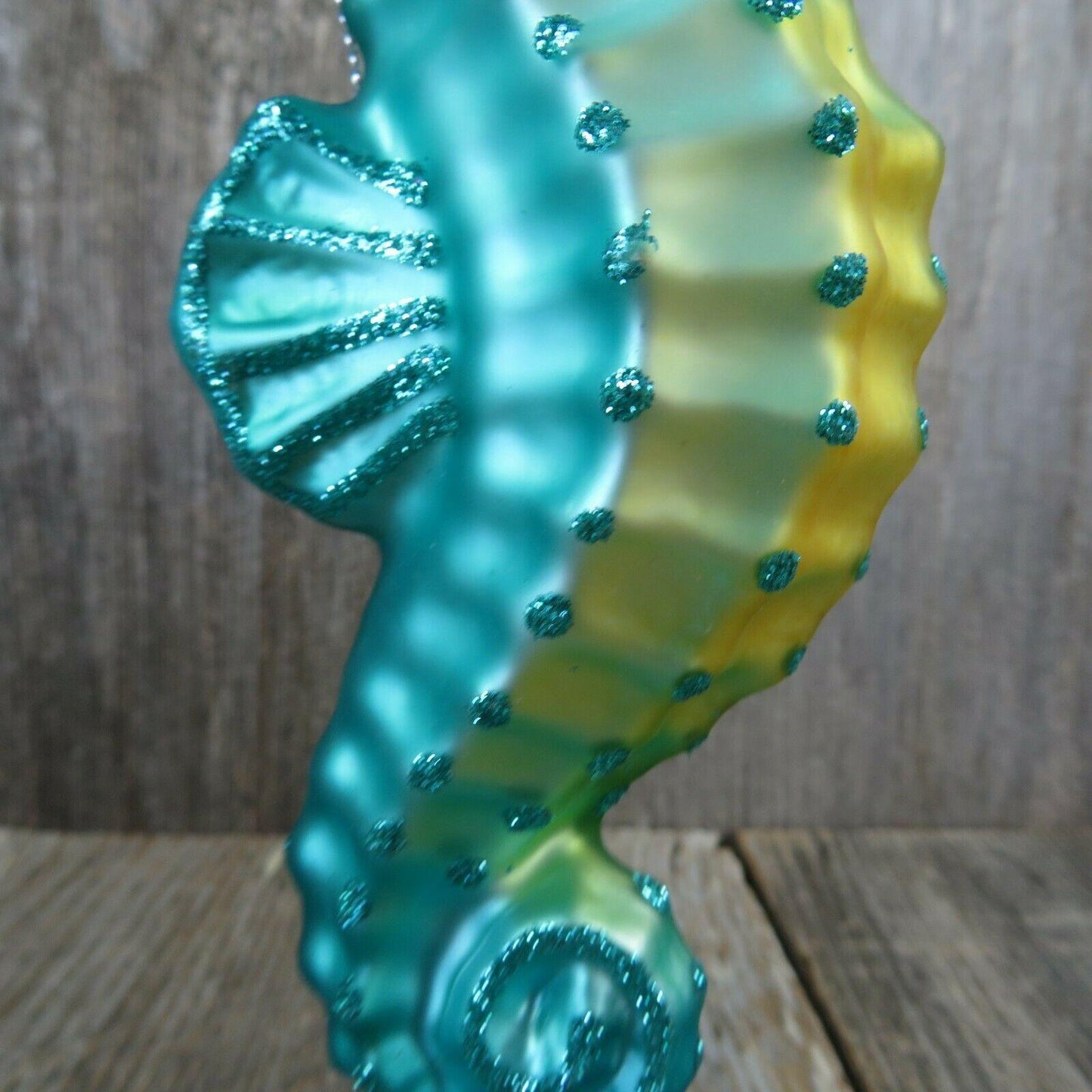 Seahorse Glass Ornament Blue Green Glitter Christmas Nautical Tree Aqua Ocean