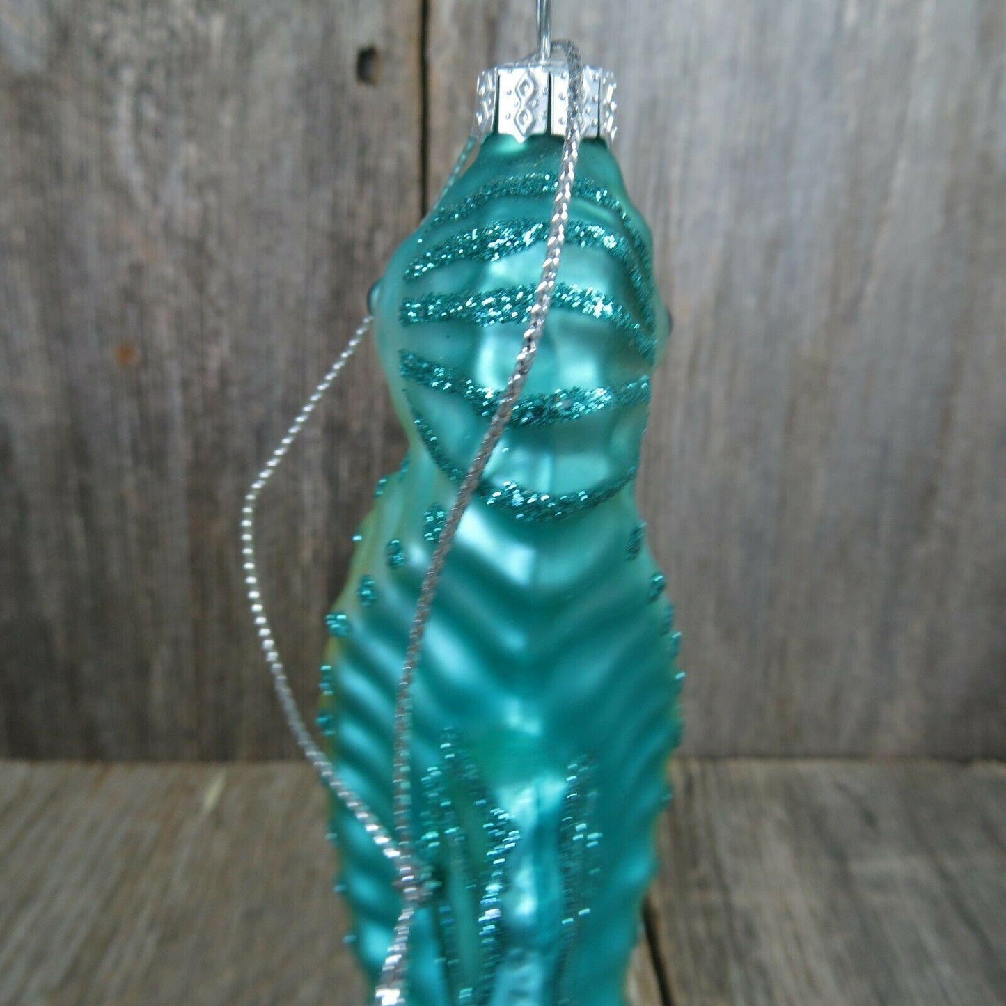 Seahorse Glass Ornament Blue Green Glitter Christmas Nautical Tree Aqua Ocean