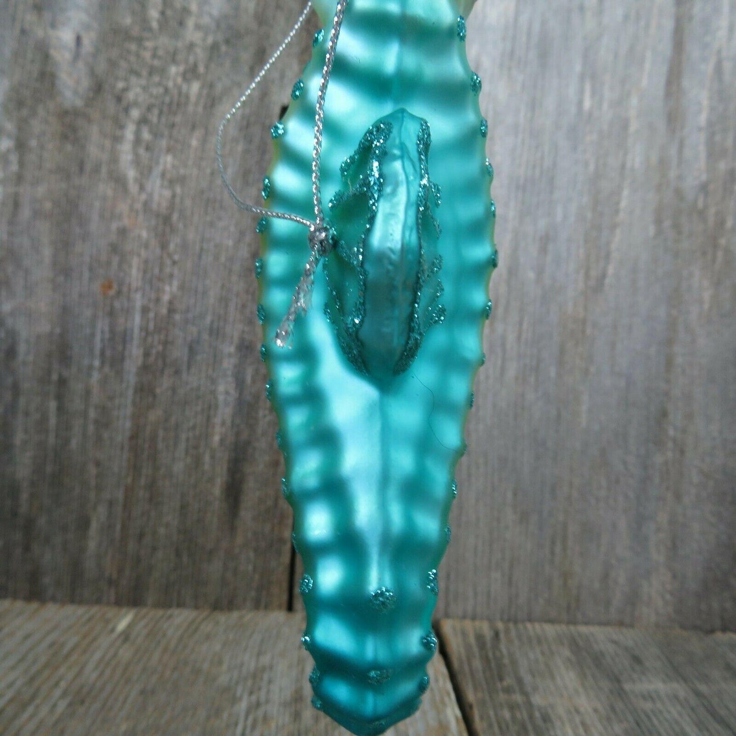 Seahorse Glass Ornament Blue Green Glitter Christmas Nautical Tree Aqua Ocean