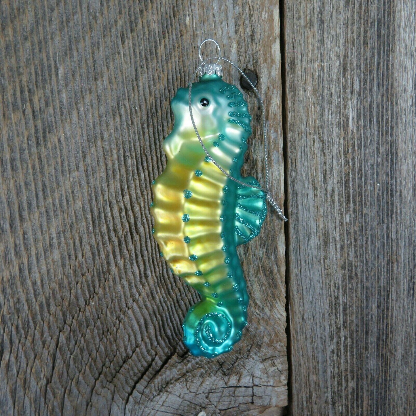 Seahorse Glass Ornament Blue Green Glitter Christmas Nautical Tree Aqua Ocean