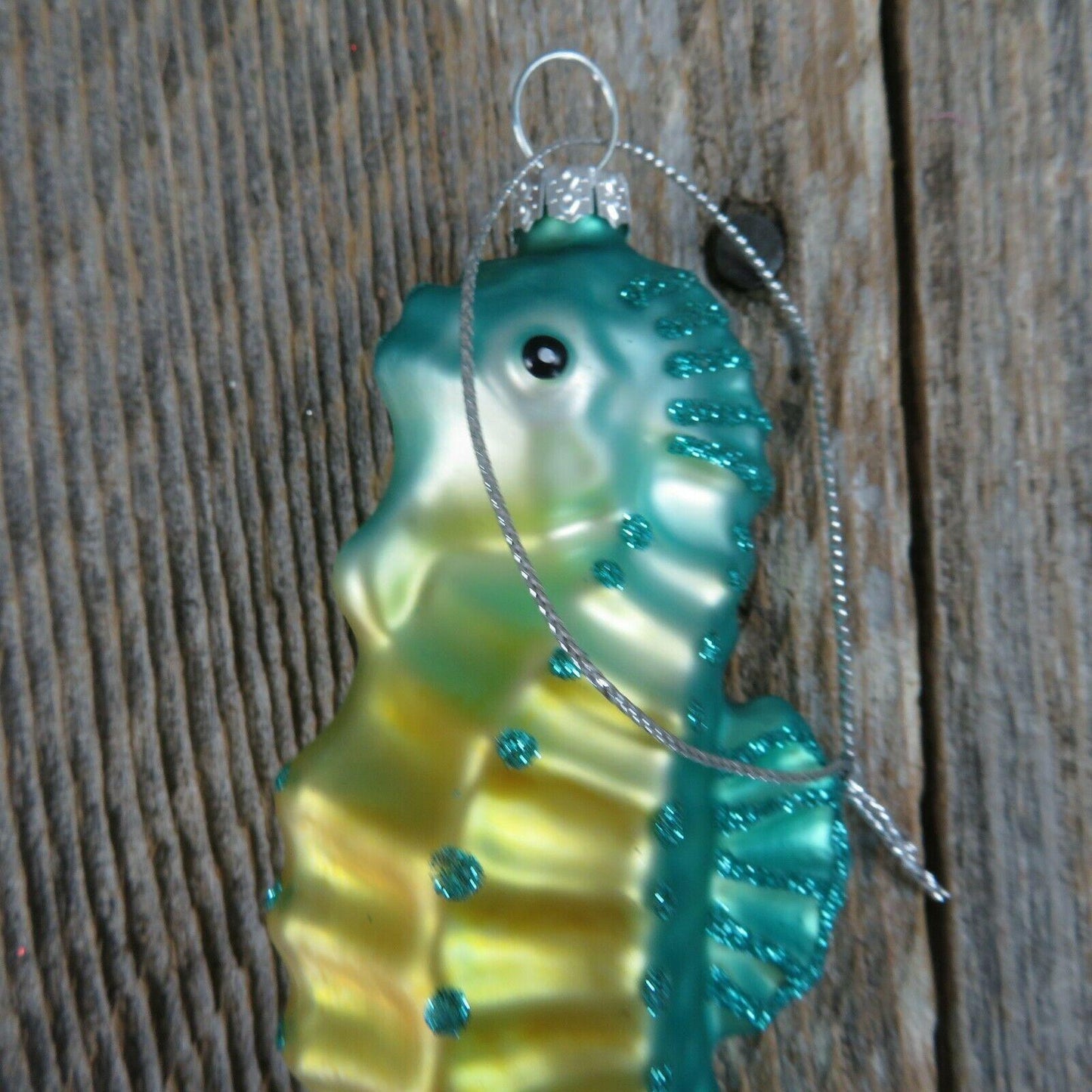 Seahorse Glass Ornament Blue Green Glitter Christmas Nautical Tree Aqua Ocean