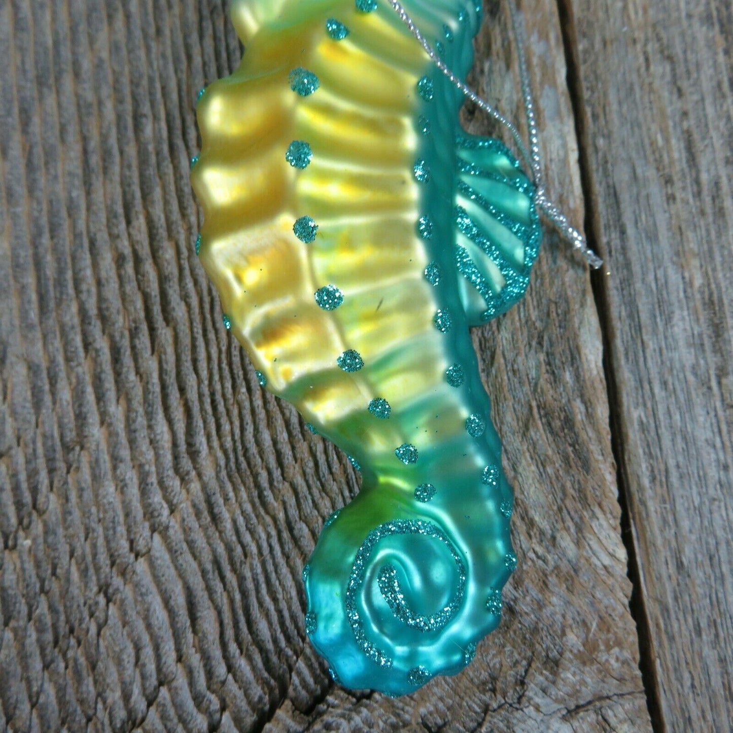 Seahorse Glass Ornament Blue Green Glitter Christmas Nautical Tree Aqua Ocean