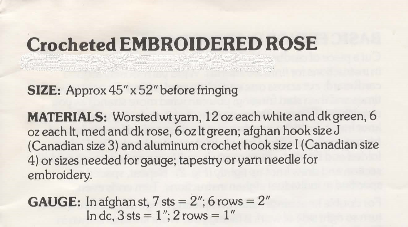Vintage Crochet Afghan Pattern Embroidered Rose -  – At  Grandma's Table