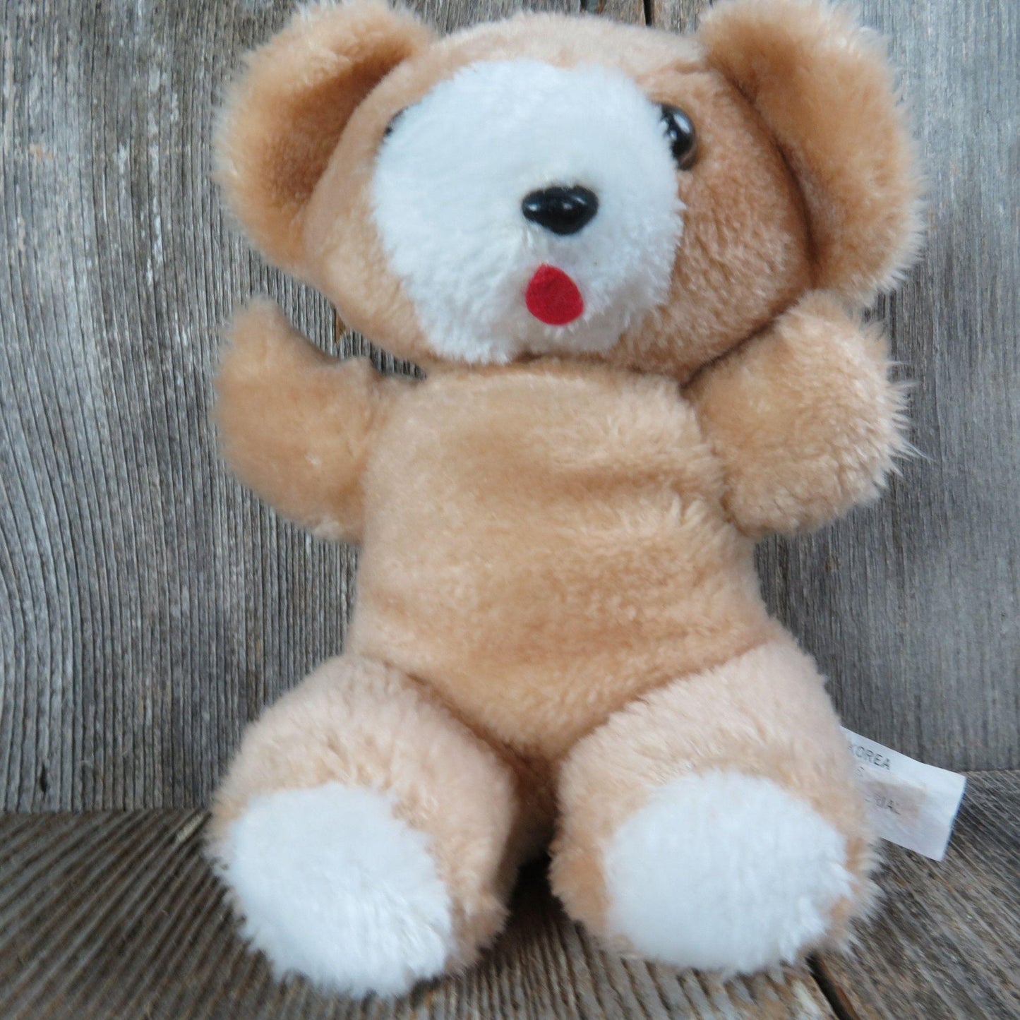 Vintage Teddy Bear Plush Tongue Tan Cream Colored Stuffed Animal Korea