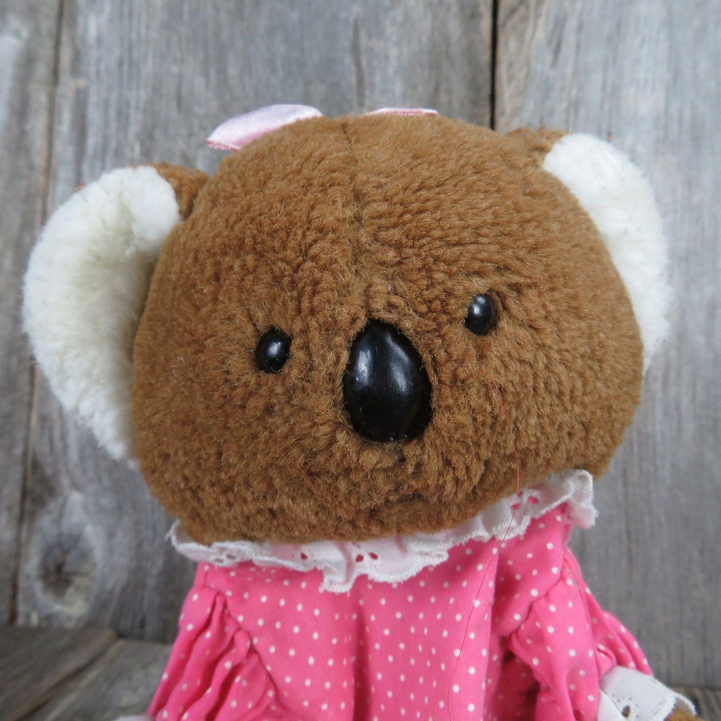 Vintage Koala Puppet Plush Pink Dress Lace Ruffle Stuffed Animal Dakin Plush Korea Pink 1985