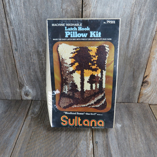 Vintage Woodland Scene Latch Hook Rug Pillow Kit Sultana Trees Orange Brown 79201 - At Grandma's Table