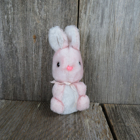 Vintage Tiny Pink Bunny Plush Pink Plastic Nose White Ears Rabbit Stuffed Animal