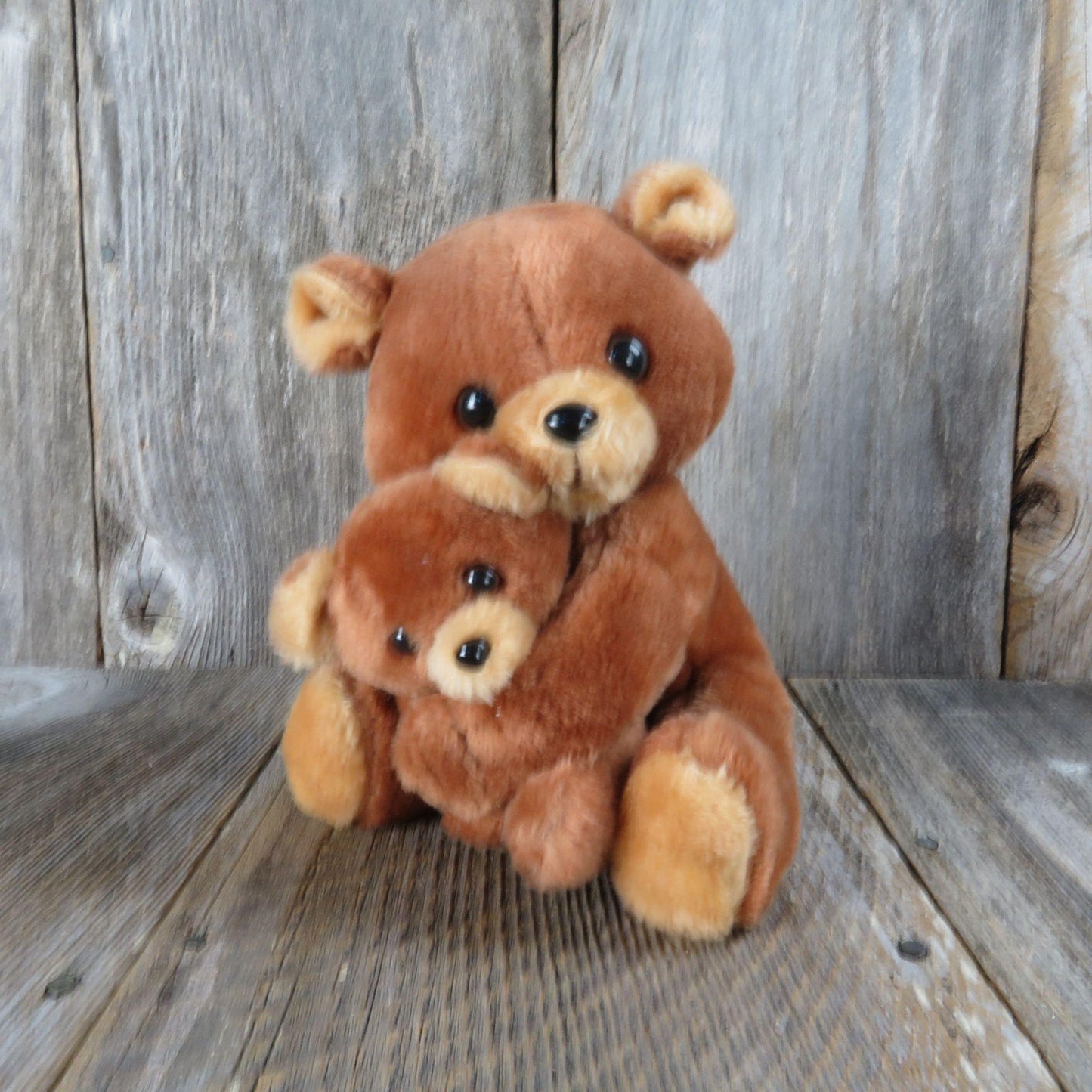 Vintage Mama Teddy Bear Plush Baby Cub Stuffed Animal Russ Hugging Brown Korea