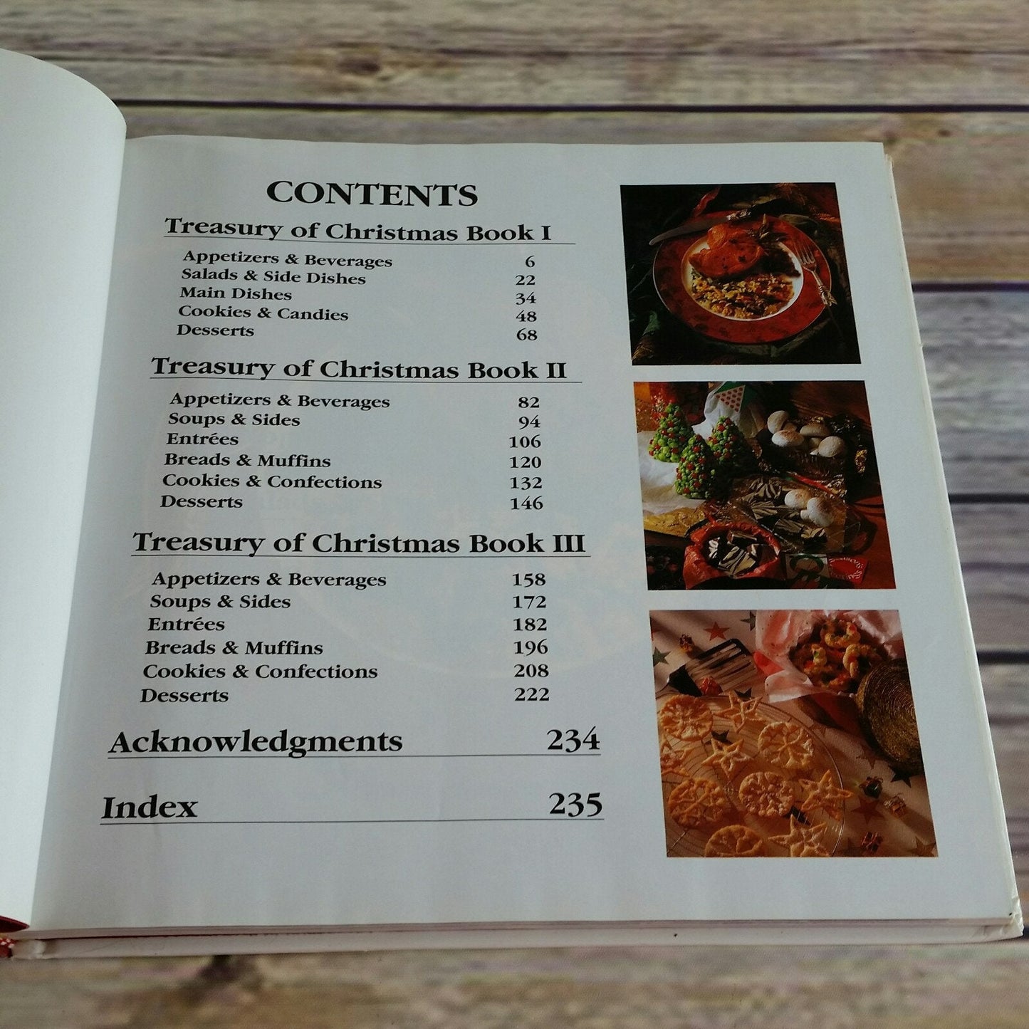 Vintage Cookbook Treasury of Christmas 3 Books in One 1994 Hardcover Cookies Candies Appetizers Soups Sides Entrees Desserts Breads