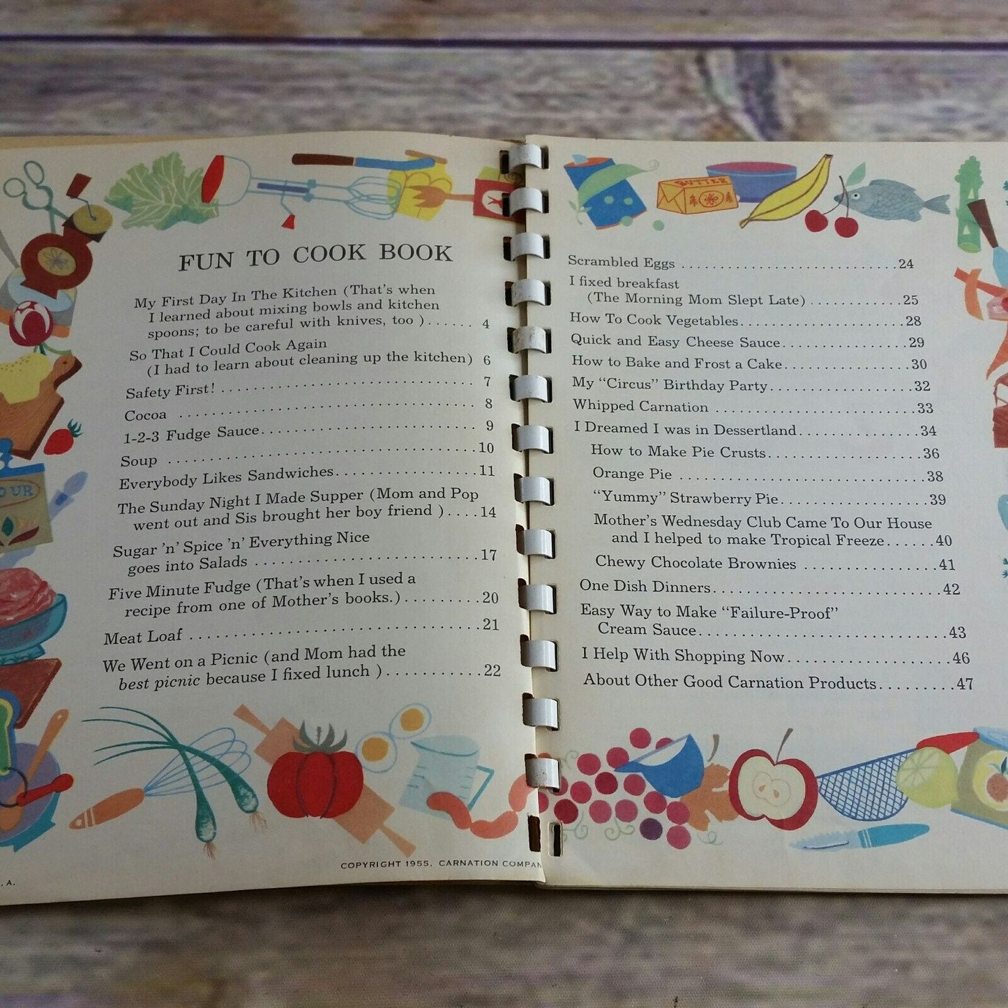 Vintage Cookbook Fun to Cook Kids Cook Book Recipes Children 1955 Carnation Company Hardcover Spiral Bound