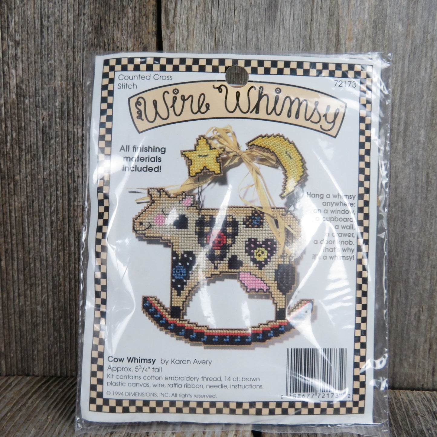Vintage Cow Ornament Counted Cross Stitch Kit Wire Whimsy 72173 Dimensions 1994
