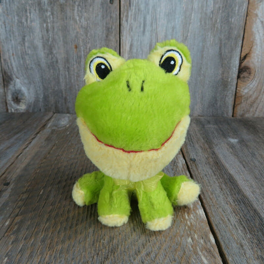 Frog Plush Big Head Sitting Green Walmart Bow Sewn Eyes Stuffed Animal