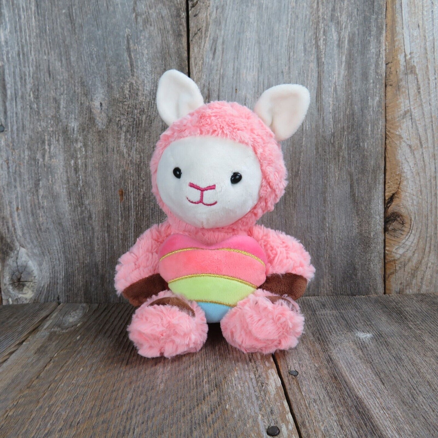 Pink Alpaca Plush Llama w Heart Stuffed Animal Animal Adventure Valentine 2021