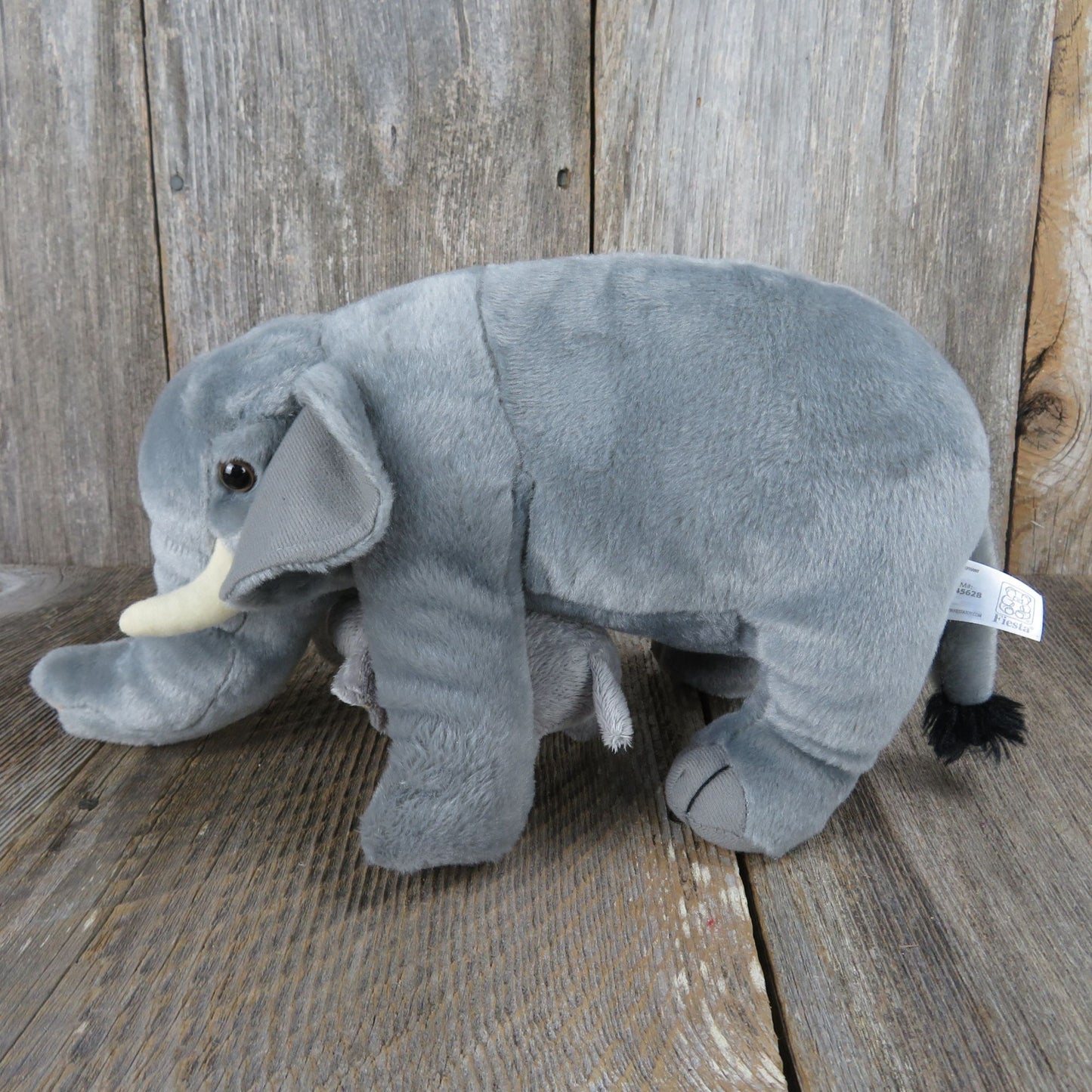 Vintage Elephant with Baby Plush Fiesta Stuffed Animal Mom and Baby Gray Standing All Fours