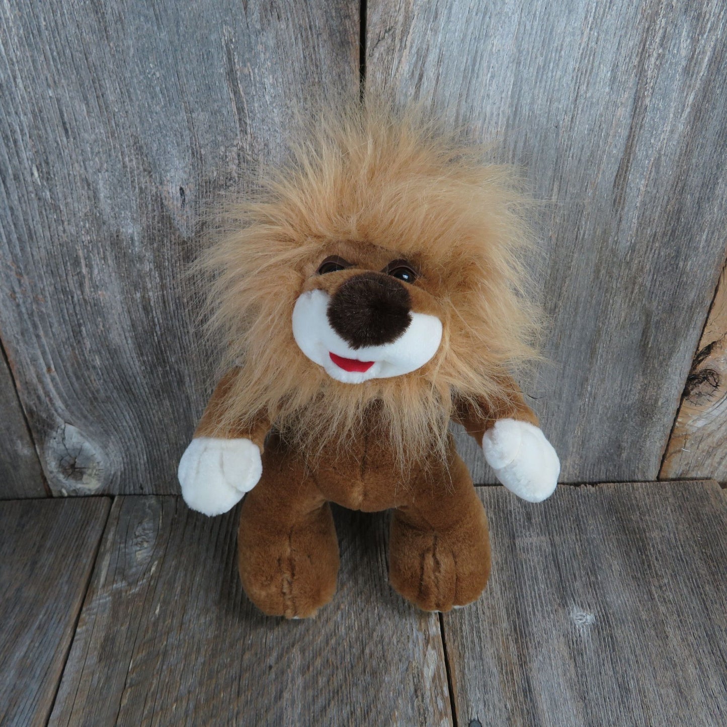 Vintage Lion Plush Standing Plastic Eyelids Bandana Toys House Stuffed Animal