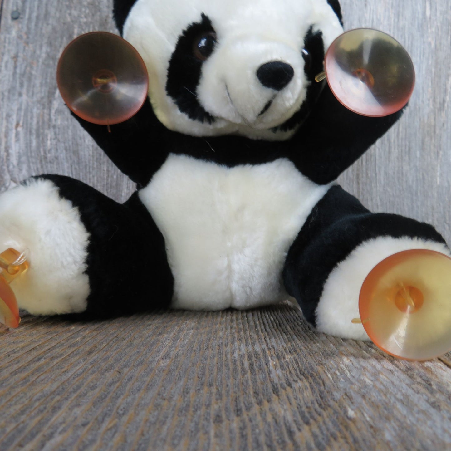 Vintage Panda Bear Suction Cup Plush Stuffed Animal Window Black White Korea