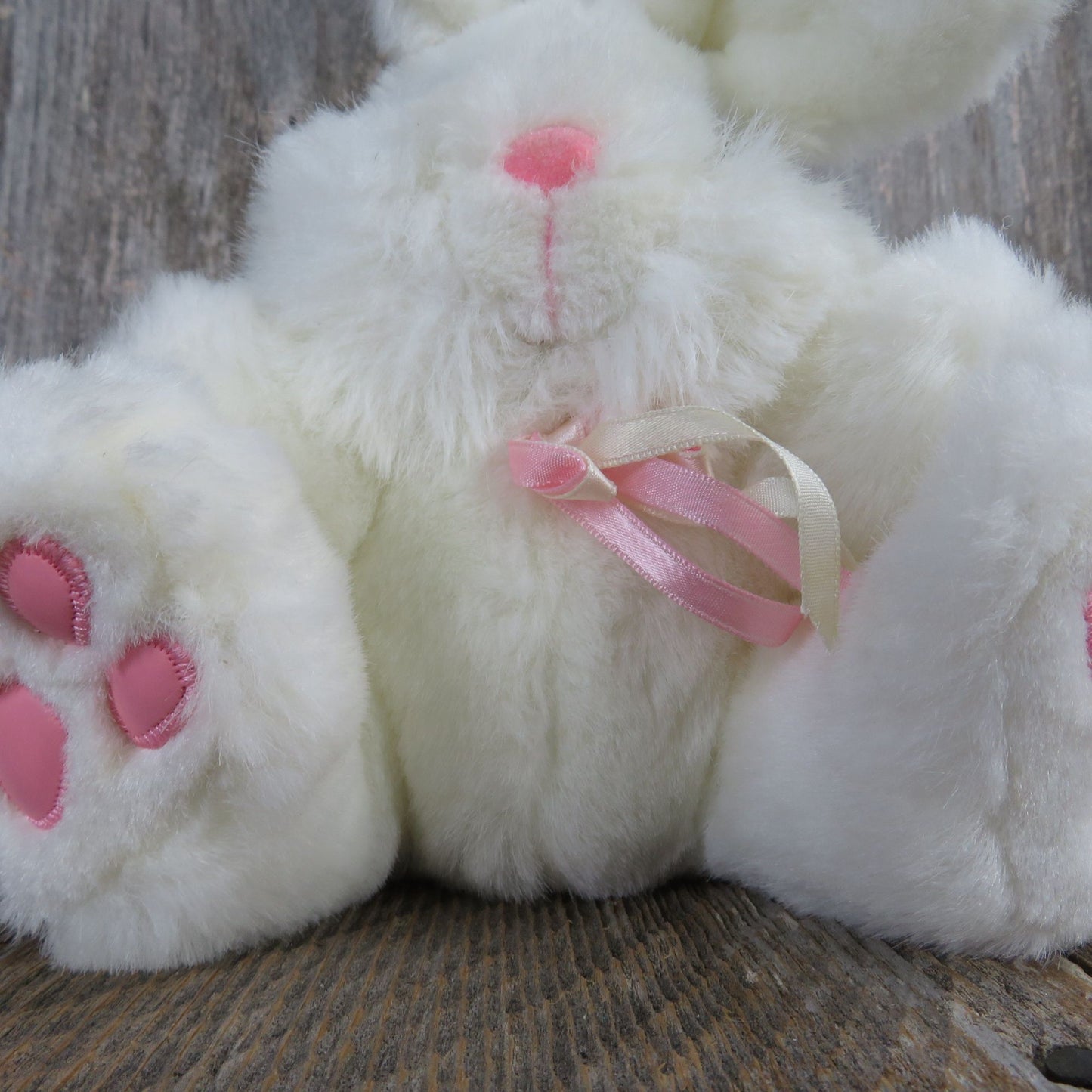 White Bunny Plush Rabbit Pink Feet Flocked Nose Stuffed Animal Cuddle Wit Easter 1992